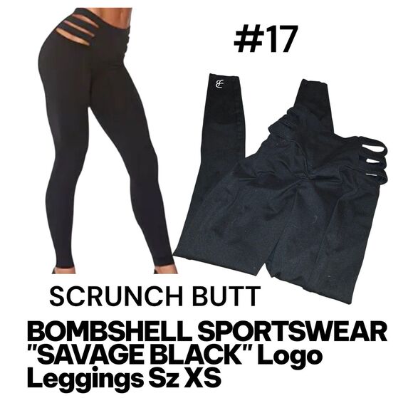 BOMBSHELL "SAVAGE BLACK" SPORTSWEAR XS Scrunch Butt Workout Athletic Leggings - Picture 1 of 5